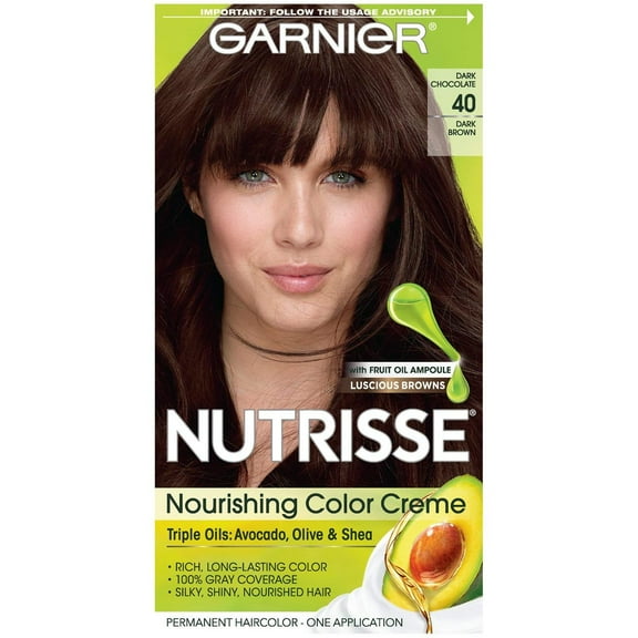Garnier Nutrisse Nourishing Hair Color Creme, 40 Dark Brown, Dark Chocolate
