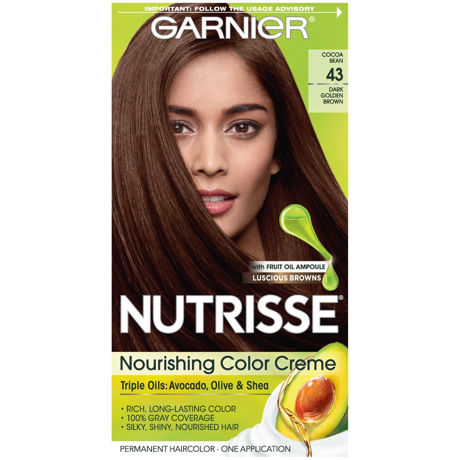 Garnier Nutrisse Nourishing Hair Color Creme, 43 Dark Golden Brown