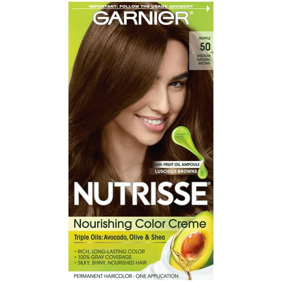 Garnier Nutrisse Nourishing Hair Color Creme, 50 Medium Natural Brown, Truffle, 1 Count
