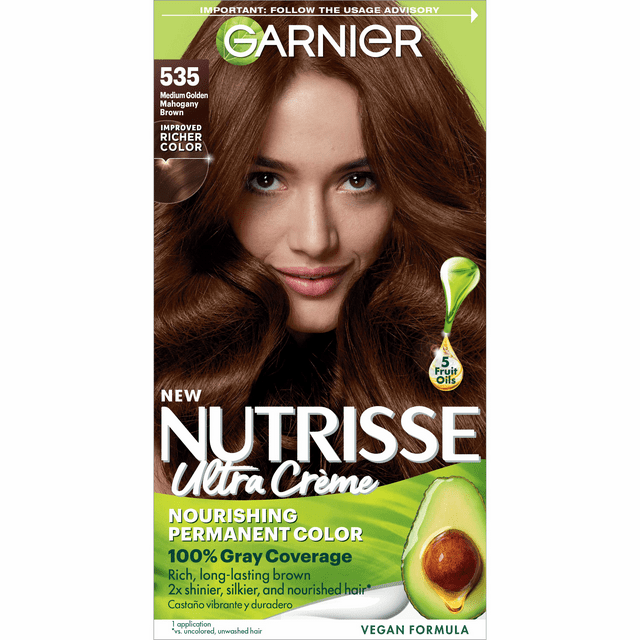 Garnier Nutrisse Nourishing Hair Color Creme, 535 Medium Gold Mahogany Brown