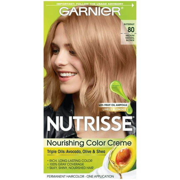 Garnier Nutrisse Nourishing Hair Color Creme, 80 Medium Natural Blonde (Butternut)