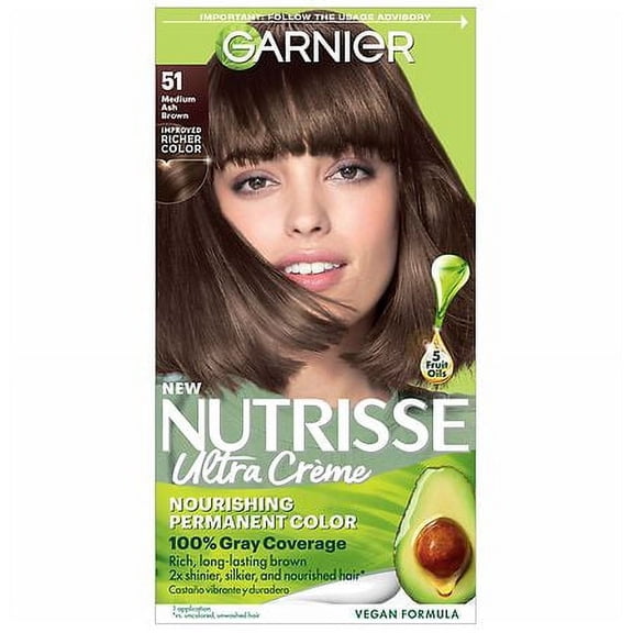 Garnier Nutrisse Nourishing Permanent Hair Color, 51 Medium Ash Brown (Cool Tea) 1.0 set Pack of 2