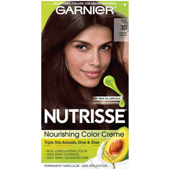 Garnier Nutrisse Nourishing Permanent Hair Color Creme - 30 Darkest Brown (Pack of 4)