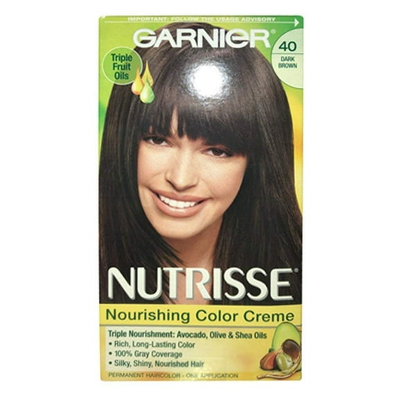 Garnier Nutrisse Triple Nourish Fruit Oil Hair Color, 40 Dark Brown, 3-Pack