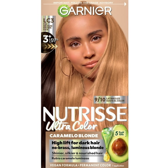 Garnier Nutrisse Ultra Color Nourishing Bold Permanent Hair Color Creme, LC3 Blonde, 1 Kit