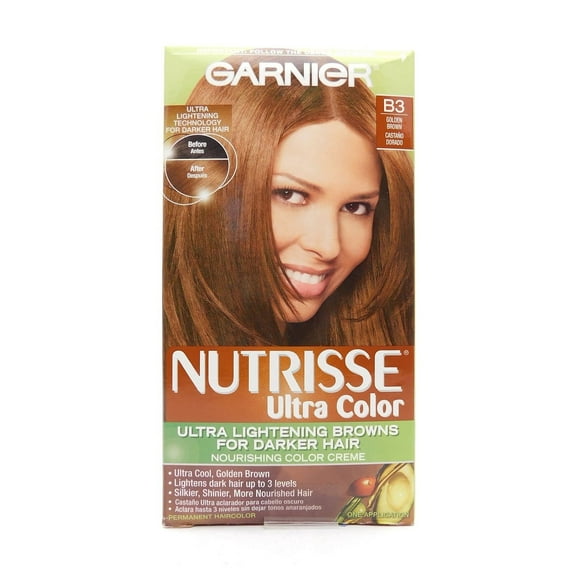 Garnier Nutrisse Ultra Color Nourishing Hair Color Creme, B3 Golden Brown, 1 kit