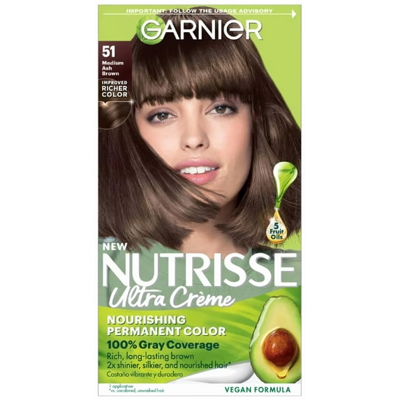 Garnier Nutrisse Ultra Creme Permanent Hair Color - 51 Medium Ash Brown (Pack of 10)