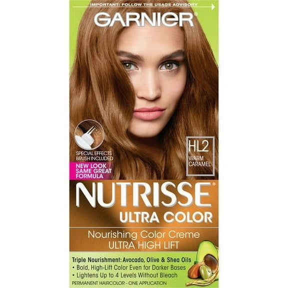 Garnier Nutrisse Ultra Nourishing Hair Color Creme, HL2 Warm Caramel, 1 Kit