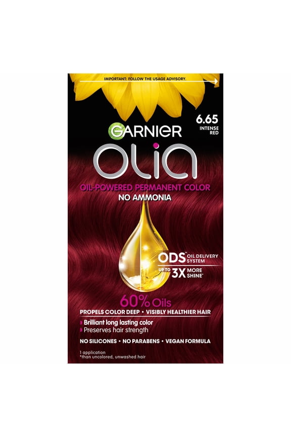 Olia Long Lasting Permanent Hair Color Kit with 60% Oils, 6.65 Intense Red
