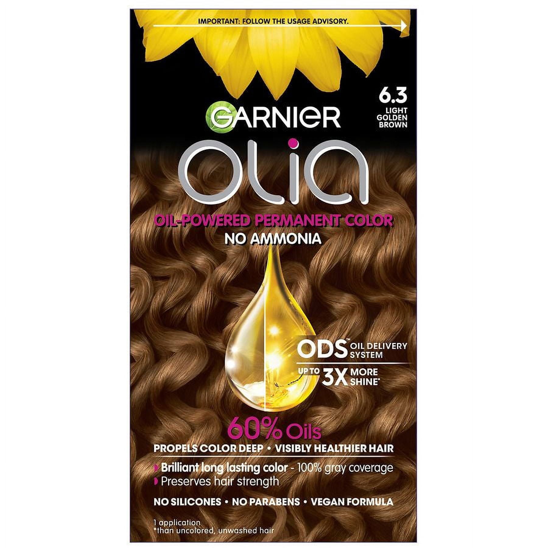 Garnier Olia Oil Powered Ammonia Free Permanent Hair Color, 6.3 Light Golden Brown 1.0 set Pack of 2