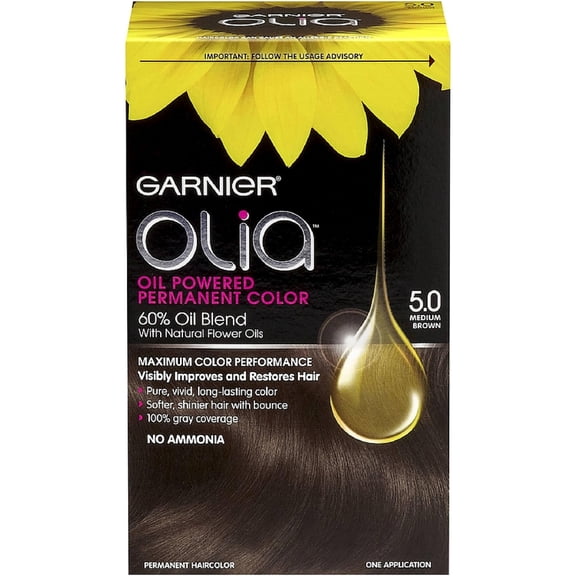 Garnier Olia Oil Powered Permanent Color, Medium Brown [5.0] 1 ea (Pack of 3)