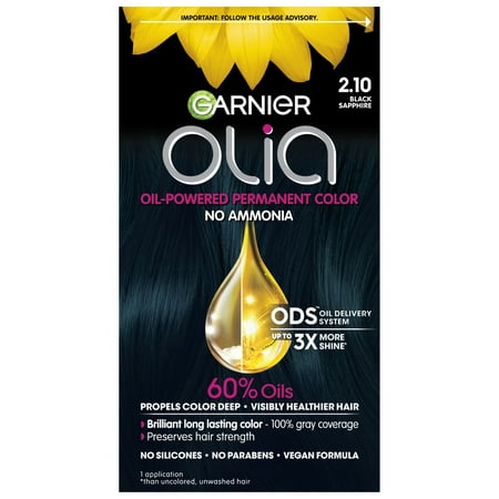 Garnier Olia Oil Powered Permanent Hair Color, 2.10 Black Sapphire
