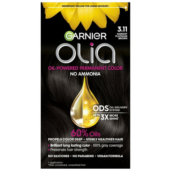 Garnier Olia Oil Powered Permanent Hair Color, 3.11 Darkest Platinum Brown