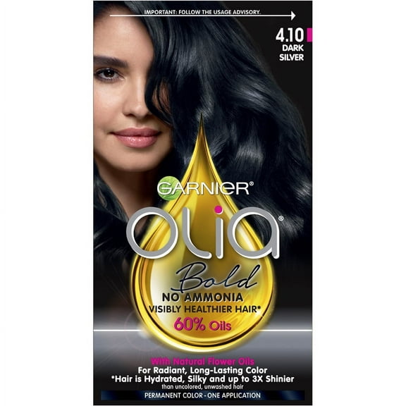 Garnier Olia Oil Powered Permanent Hair Color, 4.10 Dark Silver, 1 kit