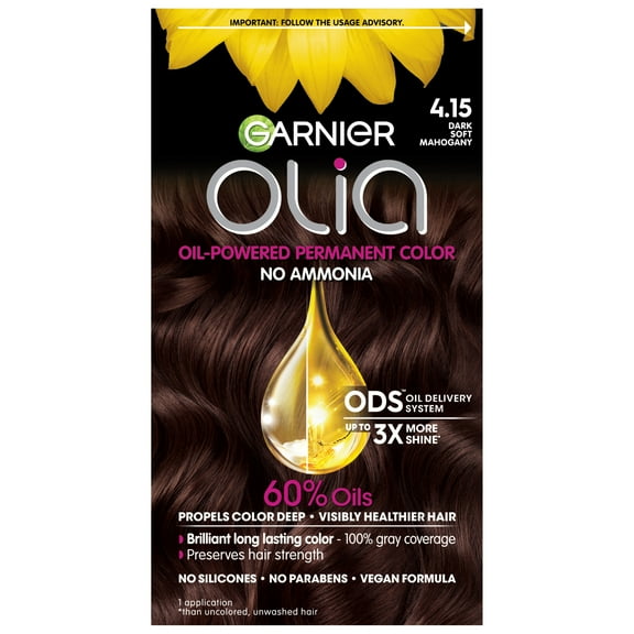 Garnier Olia Oil Powered Permanent Hair Color, 4.15 Dark Soft Mahogany