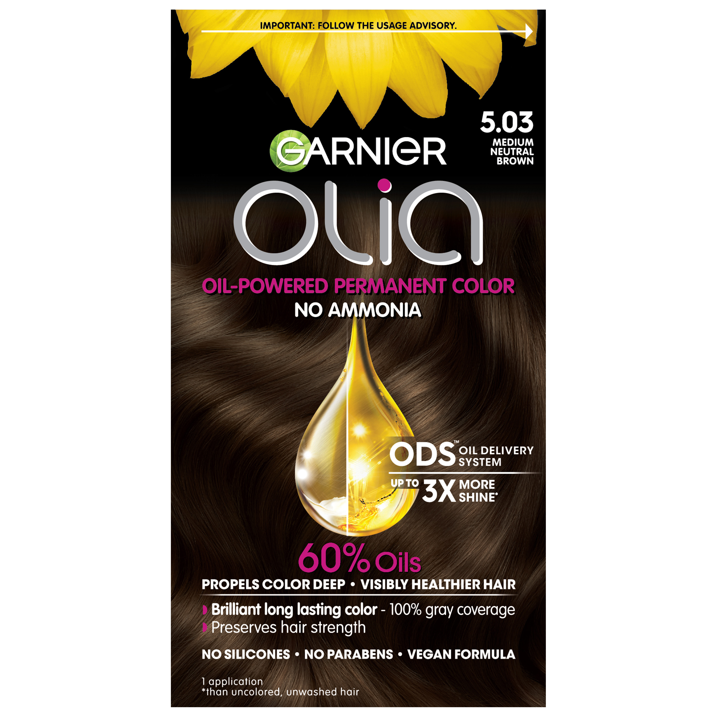 Garnier Olia Oil Powered Permanent Hair Color, 5.03 Medium Neutral Brown - image 1 of 9