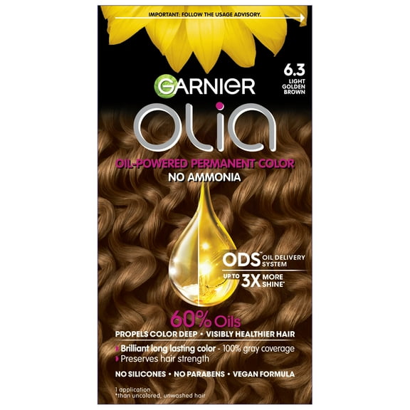 Garnier Olia Oil Powered Permanent Hair Color, 6.3 Light Golden Brown