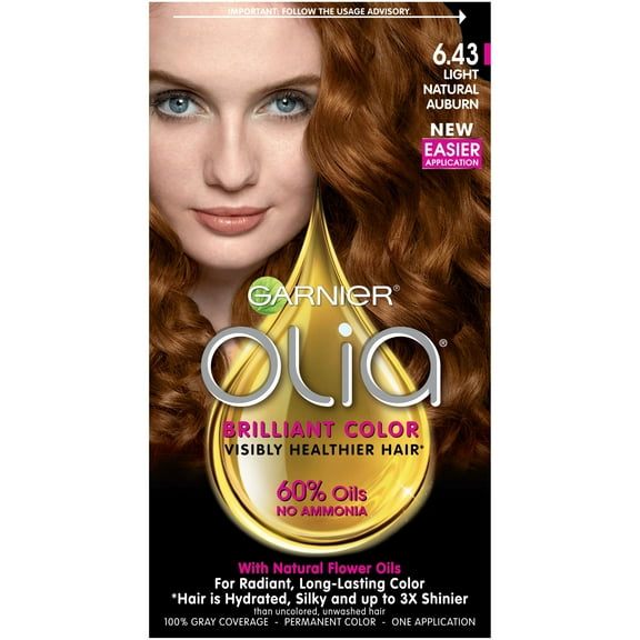 Garnier Olia Oil Powered Permanent Hair Color Kit, 6.43 Light Natural Auburn