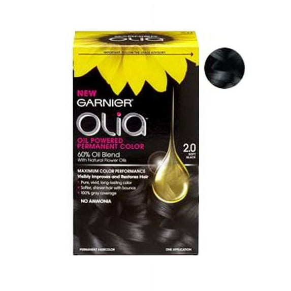 Garnier Olia Oil Powered Permanent Haircolor, Soft Black 2.0 - 1 Kit