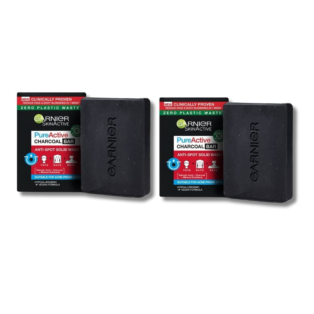 Garnier Pure Active Anti-Spot and Blackhead Solid Wash Charcoal Bar 100g 2 Pack