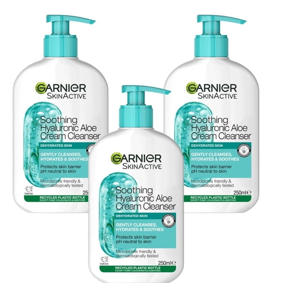 Garnier Skin Active Hyaluronic Aloe Soothing Cream Cleanser 250 ml 3 Pack