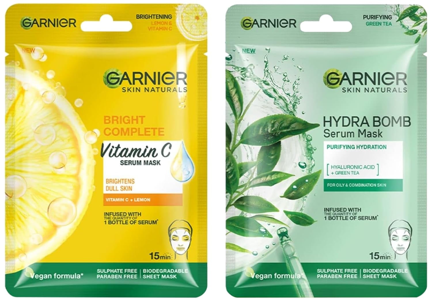 Garnier Skin Naturals, Green Tea, Face Serum Sheet Mask (Green), 32g