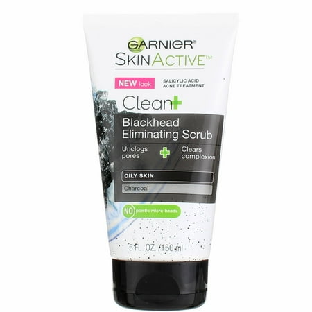 Garnier SkinActive Clean+ Blackhead Eliminating Face Scrub, Charcoal, 5 fl oz (3 Pack) (Bundle)