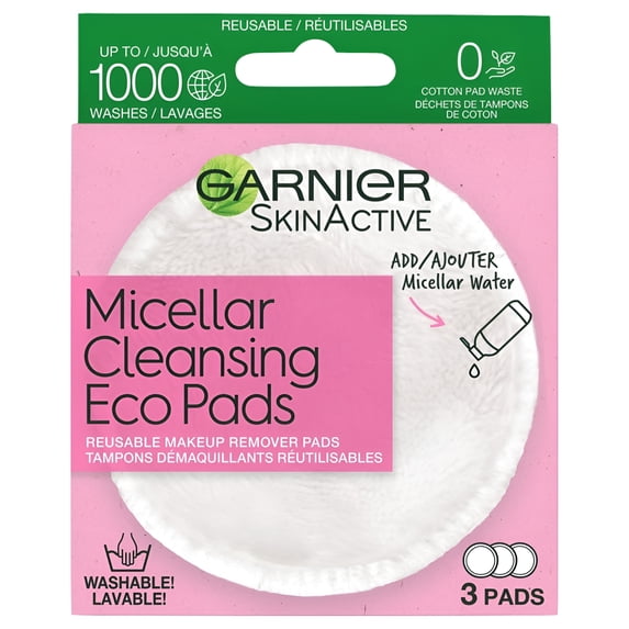 Garnier SkinActive Micellar Cleansing Eco Pads, Makeup Remover, Face Cleanser, Adult, 3 Count