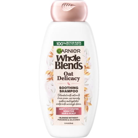 Garnier Whole Blends Gentle Cleansing Shampoo with Oat Milk, Rice Cream Extracts, Dry Hair, 12.5 fl oz