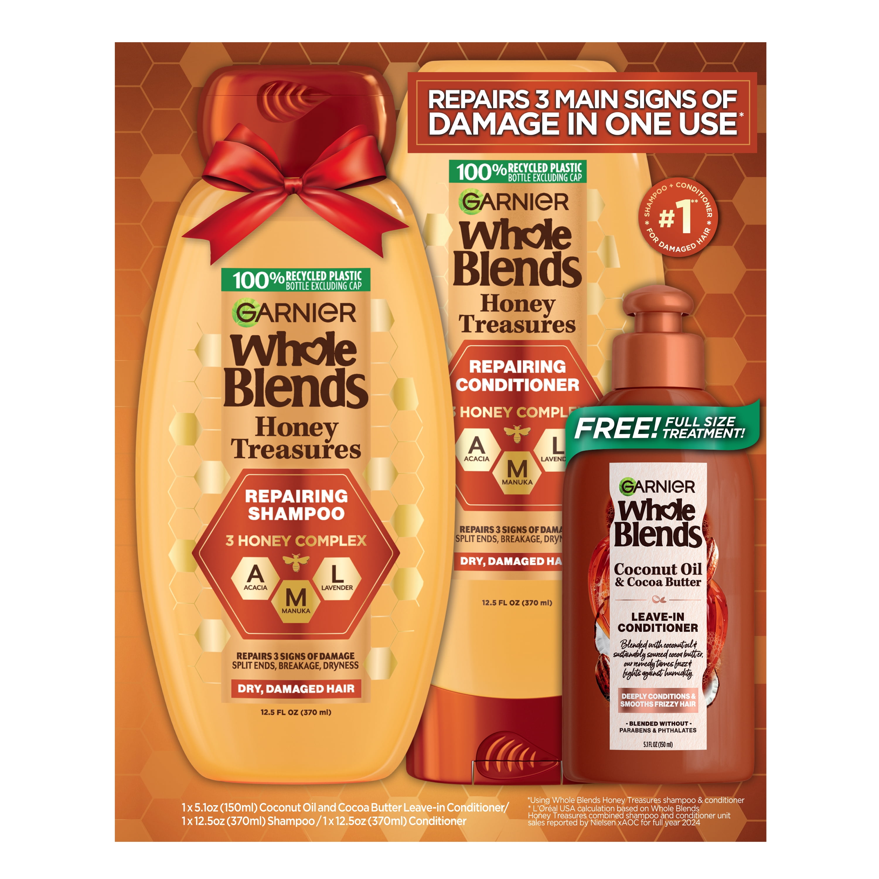 Garnier Whole Blends Honey Treasures Shampoo & Conditioner Holiday Gift Set, 1 Kit