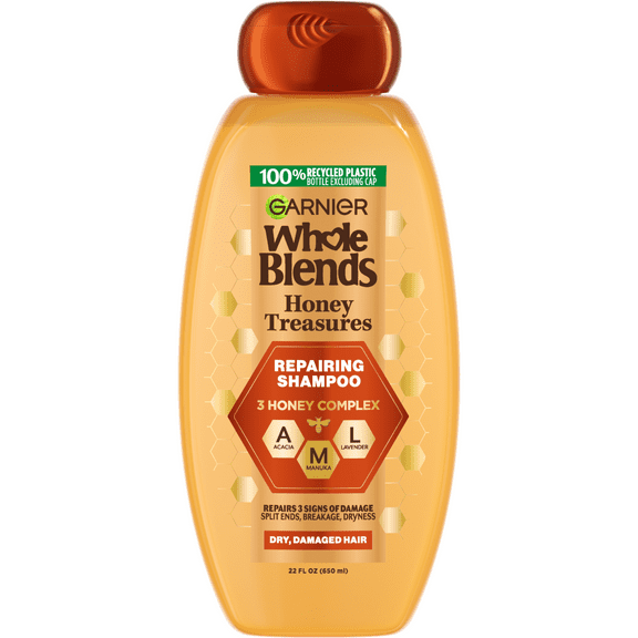 Garnier Whole Blends Honey Treasures Repairing Shampoo, Dry, Damaged Hair, 22 fl oz