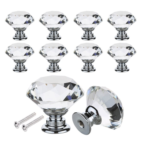 Garosa 10Pcs Round Crystal Glass Door Knobs Cabinet Drawer Pull Handle with Screws