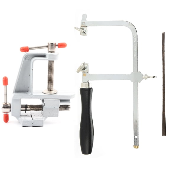 Garosa Jewelry Hacksaw Handle Tool Kit, Jewelers Sawbow Saw Frame 12 Blades and Mini Bench Vise with Clamp Jewelry Making DIY Craft Tool