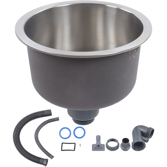 Garosa Round Kitchen Sink Stainless Steel Bar Prep Sink Round Basin with Drainpipe Fitting 30cm Diameter Stainless Steel Installation Parts Drop In Installation