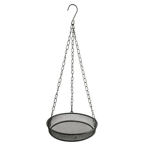 Garoy 7" Round Mesh Bird Feeder,Hanging Outdoor Squirrel-Proof Feeder with Rustic Cage,Easy Fill Shallow Dish for Garden Patio Decoration,Small Bird Feeders for Outdoors Hanging (16.5" Chain,Black)