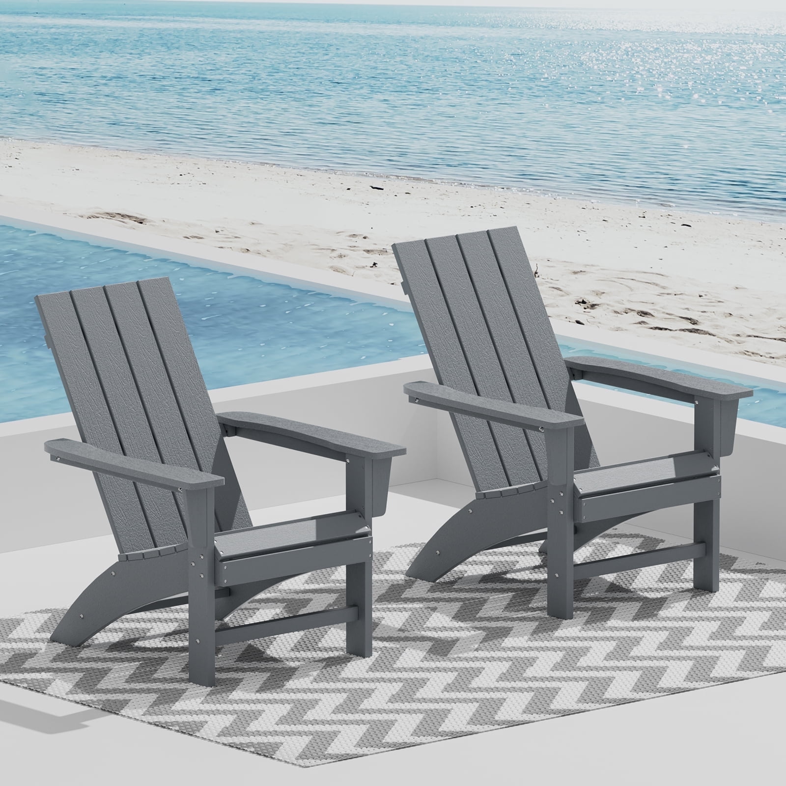 Garpans Adirondack Chairs Set of 2 All Weather Outdoor Adirondack Chair HDPE Outdoor Chair for Patio Front Porch Pool Garden Deck Fire Pit Outside, Gray