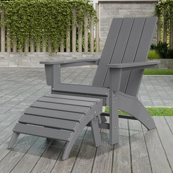 Folding Adirondack Chairs with Footrest Patio HDPE All-Weather Adirondack Chairs with Ottoman for Outside Pool Garden Backyard Beach