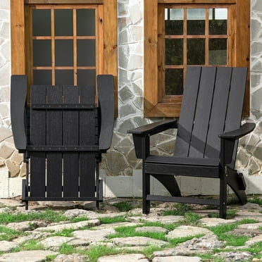 Garpans Folding Adirondack Chair Weather Resistant Outdoor Adirondack Chair HDPE Outdoor Chair for Patio Front Porch Pool Garden Deck Fire Pit Outside, Black