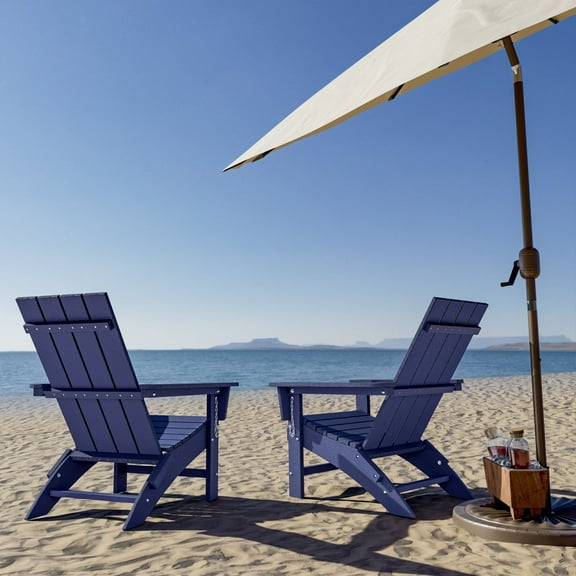 Garpans Folding Adirondack Chairs Set of 2 Weather Resistant Outdoor Adirondack Chair HDPE Outdoor Chair for Patio Front Porch Pool Garden Deck Fire Pit Outside, Navy Blue