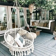KWANSHOP Hanging Hammock Chair Macrame Swing Seat Mesh, Handmade Knitted Hanging Cotton Rope Chair for Indoor/Outdoor Home Patio Garden Back Yard, Black