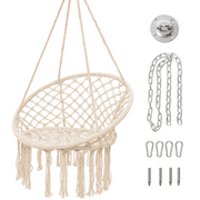 Garpans Hammock Chair Macrame Swing Hanging Chair with Handwoven Tassel Max 330Lbs for Indoor Outdoor Terrace Balcony Garden Beige