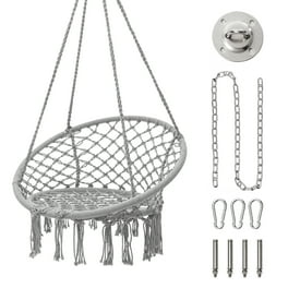 Magshion Macrame Hanging Chair Swing Chair with Cushion Bohemian Style Cotton Rope Mesh Hammock Chair for Indoor Outdoor Home Garden Patio Yard Grey Walmart