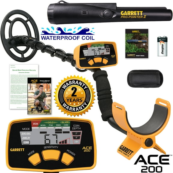 Garrett ACE 200 Metal Detector with Waterproof Search Coil and Pro-Pointer II