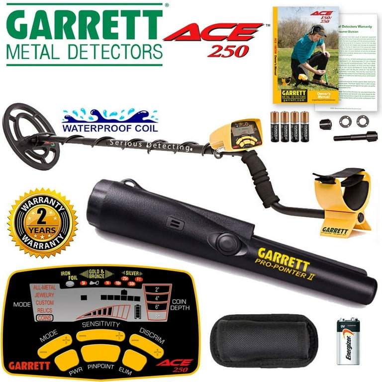 GARRETT ACE 250 Metal Detector with Waterproof Coil 2 YEAR