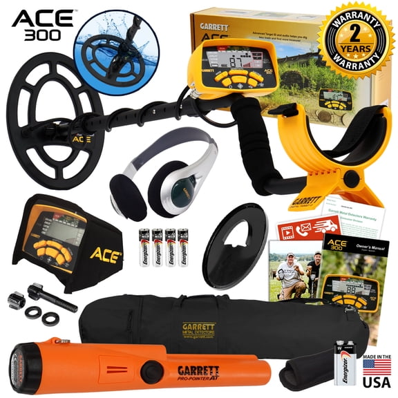 Garrett ACE 300 Metal Detector with Waterproof Coil Pro-Pointer AT and Carry Bag