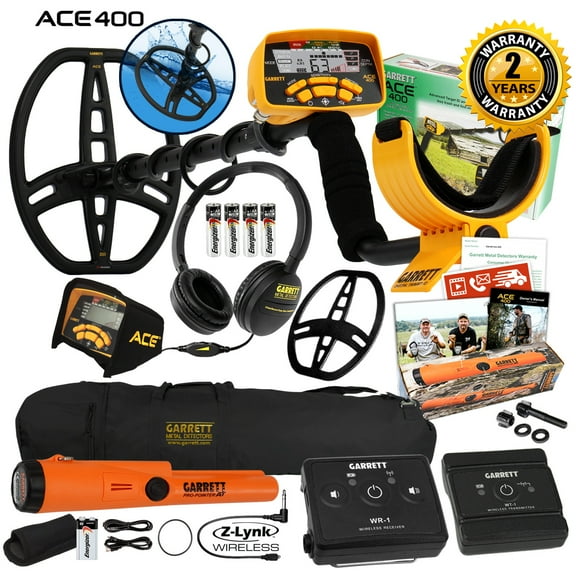Garrett ACE 400 Metal Detector w/ Z-Lynk Wireless System, Pro Pointer AT & Bag