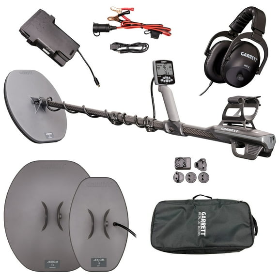 Garrett Axiom Metal Detector with 13"x11" Mono Coil, 11"x7" DD Coil and MS-2 HP