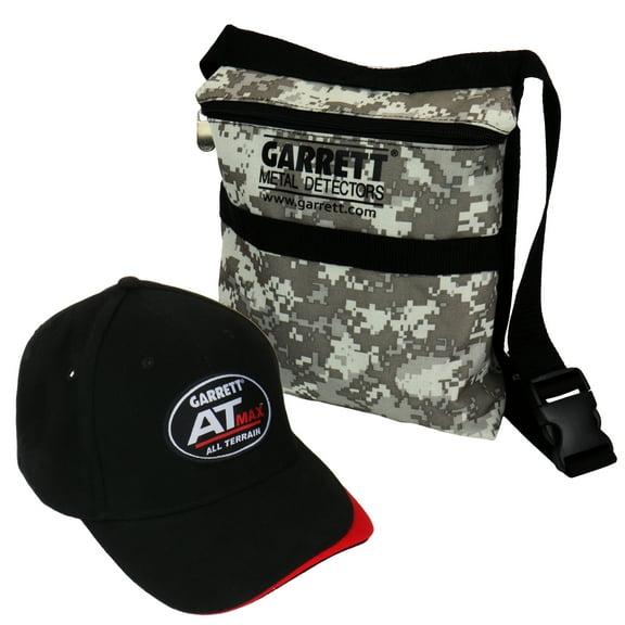 Garrett Camo Metal Detector Digger Finds Pouch & AT MAX Logo Baseball Cap Hat OS