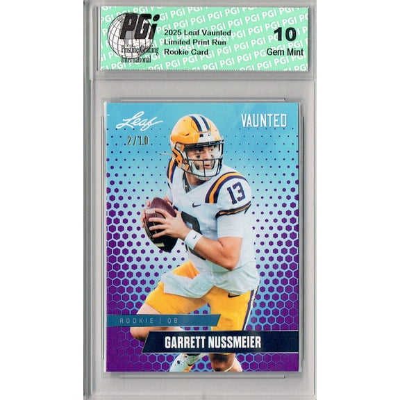 Garrett Nussmeier Rookie Card LSU / Kansas City PGI 10 Football Trading Card 2025 Leaf Vaunted #V-08 Purple 10 Made
