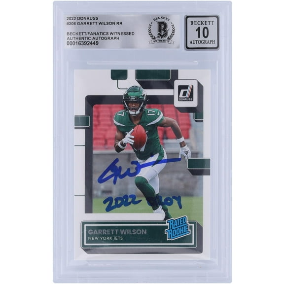 Garrett Wilson New York Jets Autographed 2022 Panini Donruss Rated Rookie #306 Beckett Fanatics Witnessed Authenticated 10 Rookie Card with "2022 OROY" Inscription - Fanatics Authentic Certified